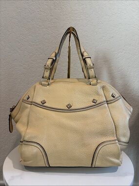 MCM Cream Stud Accent Leather Tote Bag Made in Korea